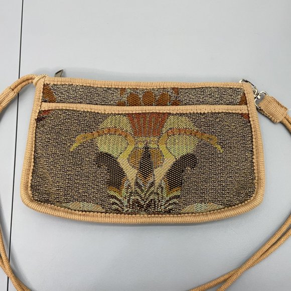 Vintage Carpet Bags Of America Shoulder Purse Zip Top Knit Boho Birds Tan Beige - Picture 3 of 16